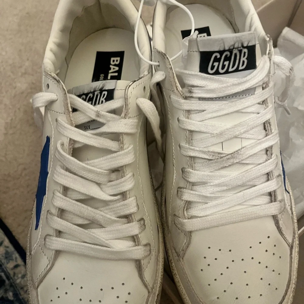 Golden Goose White Leather Sneakers with Blue Star - Size 42